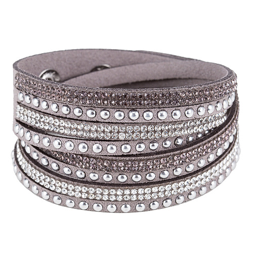 6-row Suede Cord & Rhinestone & Alloy Rivet Wrap Bracelets WGDA315-05-1