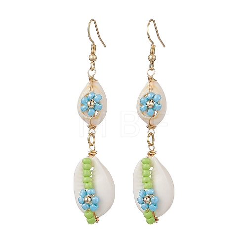 Cowrie Shell Flower Dangle Earrings EJEW-MZ00250-03-1