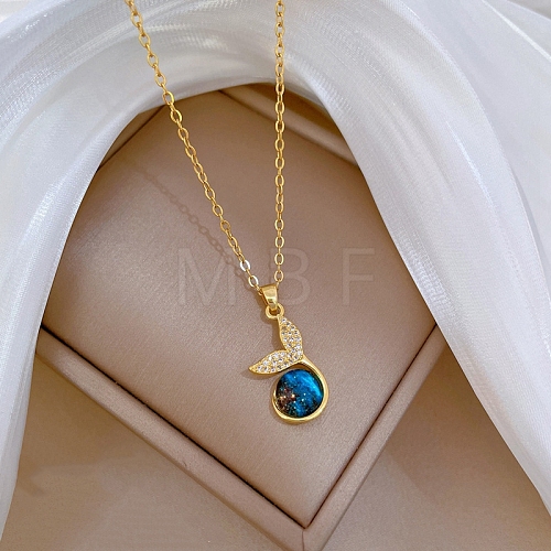 Stainless Steel Glass Pendants Necklaces for Women PW-WG4D39F-04-1