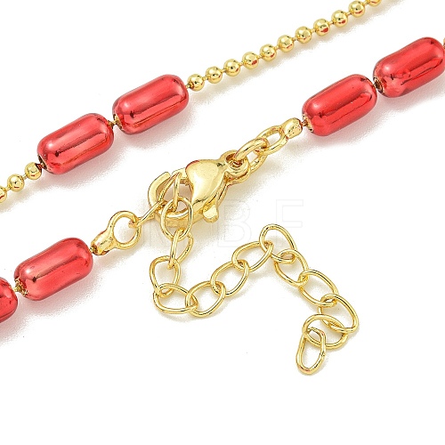 Brass Enamel Column Link Chain Necklaces NJEW-H039-05G-01-1