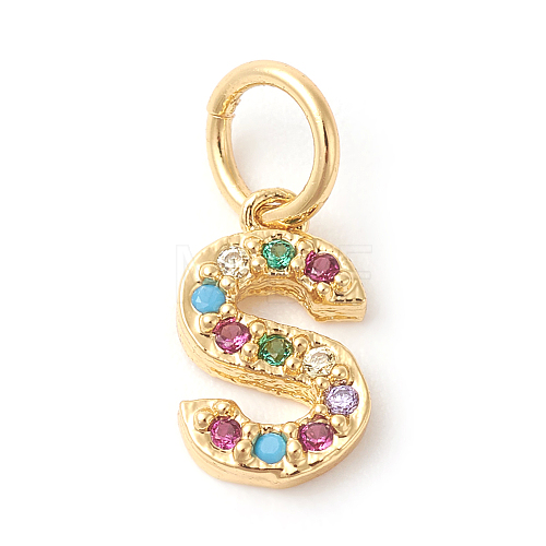 Brass Micro Pave Colorful Cubic Zirconia Charms ZIRC-F092-01-S-1