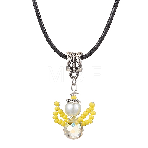 Glass Seed Beads & Glass Pearl Angel Pendant Necklaces NJEW-MZ00056-02-1