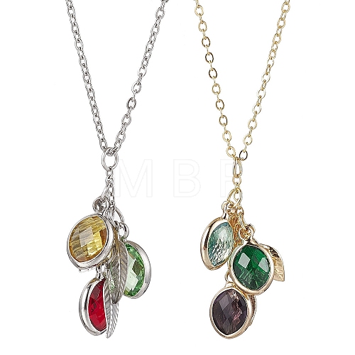 Stainless Steel and Glass Pendant Necklaces NJEW-JN04701-1