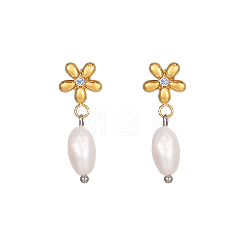 Stainless Steel Flower Earrings with Natural Pearls for Women GE0361-1-1