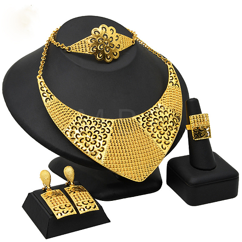 Alloy Pendant Necklaces & Stud Dangle Earrings & Rings & Link Bracelets Sets WG80561-04-1