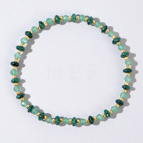 Beach Vacation Style Natuarl Green Aventurine & African Turquoise(Jasper) Beaded Stretch Bracelet Women RO9590-8-1