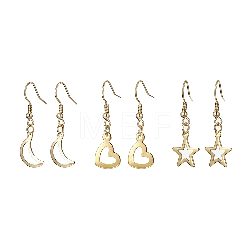3 Pair 3 Style 304 Stainless Steel Dangle Earrings EJEW-JE05494-02-1