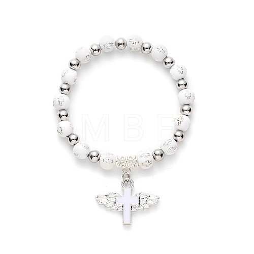Gold acrylic cross bead bracelet angel cross prayer bead bracelet NW4525-2-1