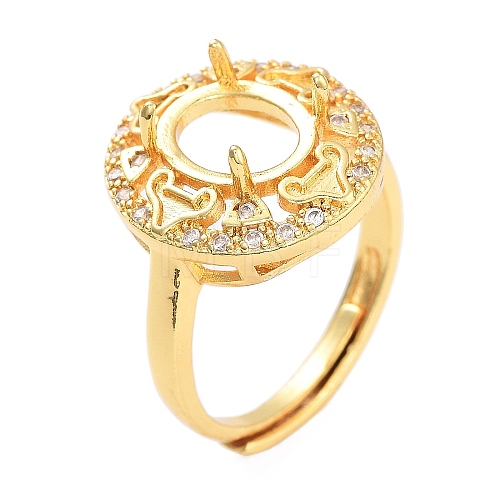Rack Plating Oval Brass Micro Pave Cubic Zirconia Adjustable Ring Components KK-Q819-08G-1