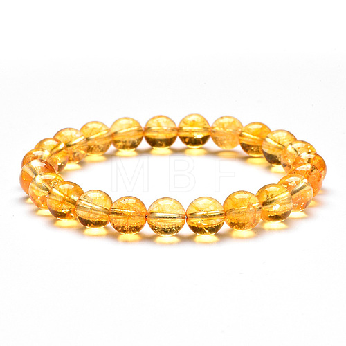 Natural Citrine Round Beaded Stretch Bracelets PW-WG43935-01-1