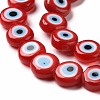 Handmade Evil Eye Lampwork Flat Round Bead Strands LAMP-L058-6mm-17-3