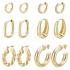 6 Pairs Brass Hoop Earring & Stud Earring Sets EJEW-UN0005-41-1