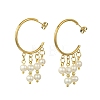 Round with C-Shaped Natural Pearl & 304 Stainless Steel Tassel Chandelier Earrings EJEW-JE07025-3