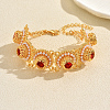 Elegant Crown Alloy Pave Red Cubic Zirconia Flat Round Link Chain Bracelets for Women WQ4062-5