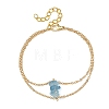 Brass Cable Chains & Natural Aquamarine Chip Beads Double Layers Bracelets for Women BJEW-JB14134-02-3