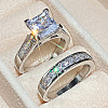 2Pcs 2 Styles Brass Micro Pave Clear Cubic Zirconia Finger Rings for Women WGF1148-02-3