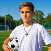 304 Stainless Steel Football Bible Verse Matthew 19:26 Cross Pendant Necklaces for Men WG7E31E-06-2