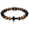 8MM Natural Tiger Eye and Matte Black Obsidian Round Beaded Stretch Bracelets SL9862-21-1
