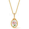 Vintage Brass Pave Clear Cubic Zirconia Enamel Oval with Flower Pendant Necklaces for Women WGF0AA9-02-3