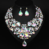 Teardrop Alloy Rhinestone Pendant Necklaces & Stud Earrings Sets for Women WG498A8-10-1