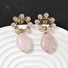 Natural Rose Quartz Dangle Stud Earrings EJEW-G454-01G-05-3