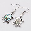 Tortoise Platinum Tone Brass Natural Paua Shell Dangle Earrings X-EJEW-M060-18-2