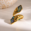 304 Stainless Steel & Natural Paua Shell Cuff Open Rings WG70E7E-01-3