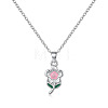 304 Stainless Steel Enamel Pink Flower Pendant Necklaces for Women WGD8704-01-1
