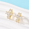 Brass Micro Pave Clear Cubic Zirconia Cross Cuff Earrings EJEW-F400-19G-1