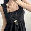 Wood & Alloy Oval Pendant Adjustable Black Waxed Cord Necklaces for Women WG6CE6E-02-2