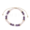Natural Amethyst & Natural  Rose Quartz & Shell Pearl Round Beaded Braided Bead Bracelets BJEW-JB13392-02-2