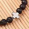 Cross Natural Lava Rock Beaded Stretch Bracelets BJEW-JB02258-3
