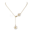 Adjustable Brass Shell Pearl Beaded Flower Pendant Lariat Necklaces NJEW-JN06496-3