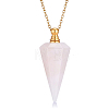 Natural Rose Quartz Faceted Cone Pendant Perfume Bottle Necklaces with 304 Stainless Steel Cable Chain NJEW-WH0002-266E-1