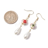 Round with Flower Pattern Porcelain Ceramic Dangle Earrings EJEW-JE06347-02-3