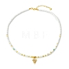 Ocean Brass Pave Clear Cubic Zirconia Sea Animals Pendant Natural Shell and Glass Seed Beaded Necklaces for Women NJEW-JN06345-03-2