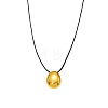304 Stainless Steel Teardrop Pendant Adjustable Black Leather Cord Slider Necklaces for Women WG7319D-01-4