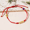 Stylish Round Natural Amethyst & Cross Brass Bead Braided Bracelets GG3213-1