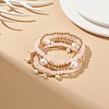 5Pcs 5 Style Natural Rose Quartz & Brass Beaded Stretch Bracelets Set BJEW-JB08870-02-2