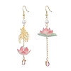 Fish with Lotus Glass & Acrylic Beads Dangle Earrings EJEW-TA00786-2