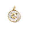Brass Pave Natural Shell Flat Round with Letter Charms KK-Z115-13G-C-1