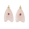 Brass & Natural Rose Quartz & Cubic Zirconia Pendants GG-CBAD360-20G-10-1
