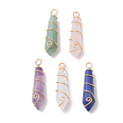 Natural Mixed Gemstone Pointed Pendants PALLOY-JF02674-01-1