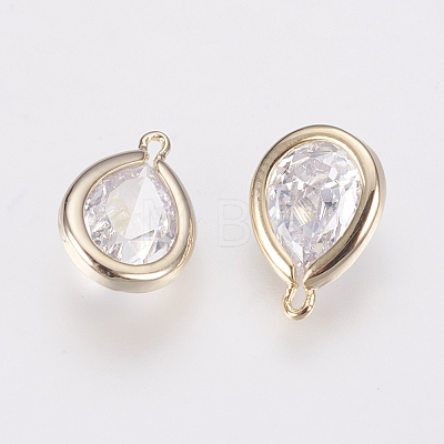 Brass Micro Pave Clear Cubic Zirconia Charms ZIRC-F081-10G-1