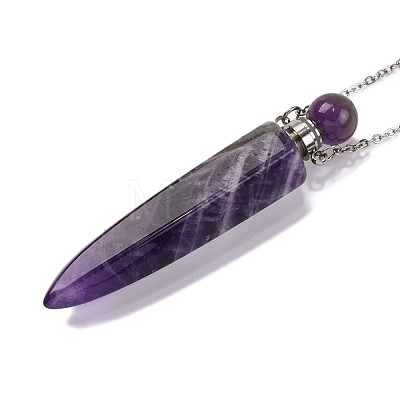 Natural Amethyst Bullet Shaped Perfume Bottle Pendant Necklaces G-B089-02P-08-1