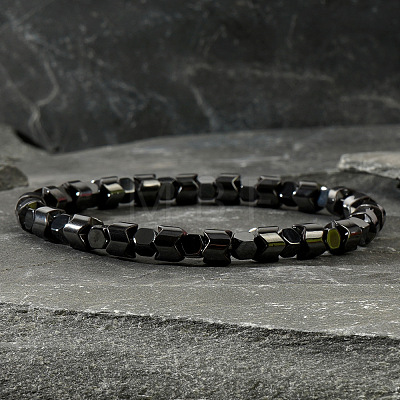 Synthetic Magnetic Hematite Beads Stretch Bracelets for Men Women ZU4423-1