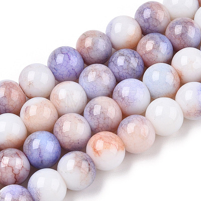 Opaque Crackle Glass Round Beads Strands GLAA-T031-10mm-01B-B-1