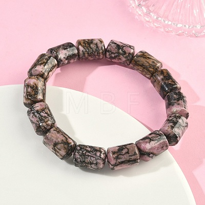 Column Natural Rhodonite Beads Stretch Bracelets for Women Men BJEW-A148-01A-26-1