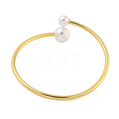 Rack Plating Brass & Round ABS Plastic Imitation Pearl Open Cuff Bangles BJEW-Q347-03G-1