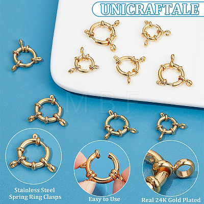 Unicraftale 9Pcs 3 Styles Ion Plating(IP) 304 Stainless Steel Spring Ring Clasps STAS-UN0052-55-1